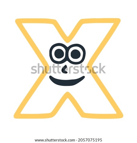 Letter x happy eccentric smiling character, smiley face vector clip art