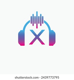 Letter X Headphone Logo Design Vector Icon Graphic Illustration Music Disco DJ Wave sound