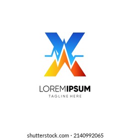 Letter X Health Pulse Logo Design Vector Icon Graphic Emblem Illustration 