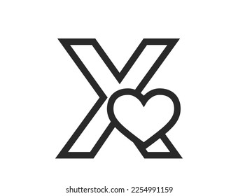 letter x with heart in line style. creative initial letter for valentine's day design. romantic and love vector image