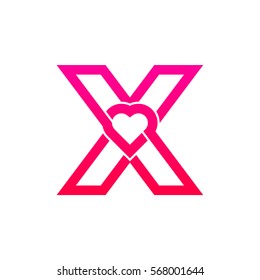 Letter X heart logo,Pink color,Valentine Day, Love Concept Logotype