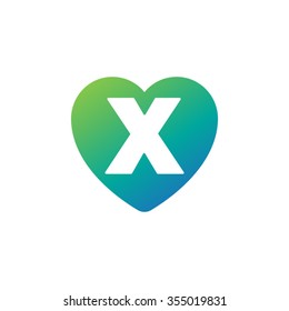 letter x heart shape icon logo green blue