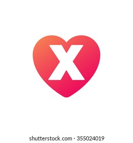 letter x heart shape icon logo orange red