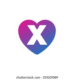 letter x heart shape icon logo purple blue