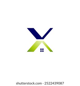 letter x and home logo icon and vector two color