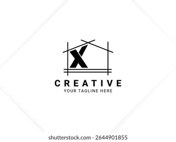 Letter X with house logo design for architect, construction and real estate