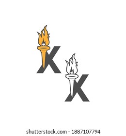 Letter X icon logo combined with torch icon design illustration