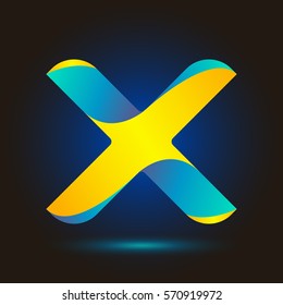 Letter X icon and logo template.  New design typographic. twisted. blue and yellow line