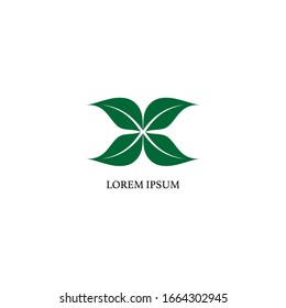 Letter x illustrated with green leaf shape. Logo Design template. Nature logo concept isolated on white background. Save the earth, save our planet. 