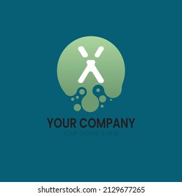 Letra X de la ilustración gráfico vectorial con elemento de diseño de icono de partículas de círculo verde. Apto para la empresa, producto sanitario, etc.