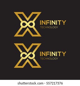 Letter X Infinity logo,Gold color, loops, Business Technology Logotype