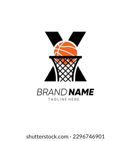 Letter X Initial Basketball Logo Design Vector Icon Graphic Emblem Illustration 