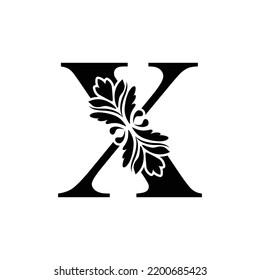 letter X initial  black. flower  letters. Vintage ornament Alphabet. Logo vector 