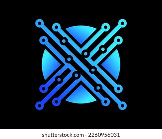 Letter X Initial Circuit Board Network Electronic Technology Computing Connection Vector Logo Design