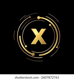 Letter X Initial Gold Color Cyber Multimedia Logo