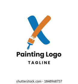 Letra X Inicial con icono de pincel de pintura para la pintura y decoración de la plantilla de vectores del logotipo comercial