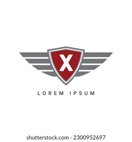 Letter X initial shield with wings logo design