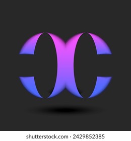 Letter X initials 3D logo with curls, artistic calligraphy mark monogram in vibrant purple and blue gradient with shadows, typography logotype creative identity design.