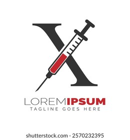 Letter X Injection Logo Design. Alphabet X Syringe icon illustration