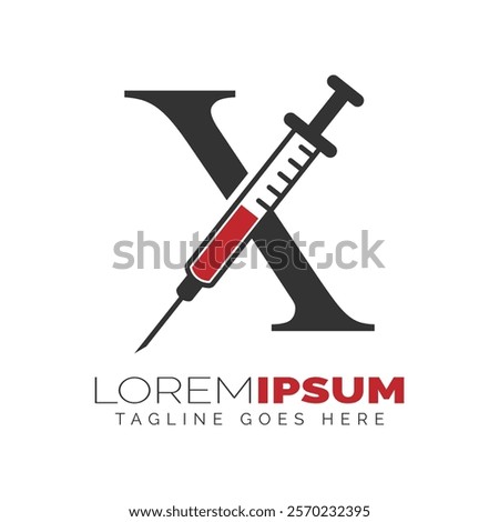 Letter X Injection Logo Design. Alphabet X Syringe icon illustration