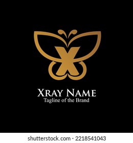 letra X en el logotipo de la mariposa. logotipo de lujo de texto inicial.  ilustración vectorial del logotipo de mariposa de esquema.