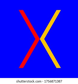 Letter X isotype on blue background in red and yellow colors, editable vector