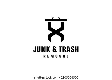 Carta X para el diseño del logotipo de eliminación de basura, servicio de eliminación de residuos respetuoso con el medio ambiente, diseño minimalista sencillo.