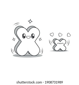 Letter X kawaii style black and white. Character of the alphabet