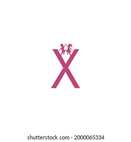 Letter X and kids icon logo design vector template