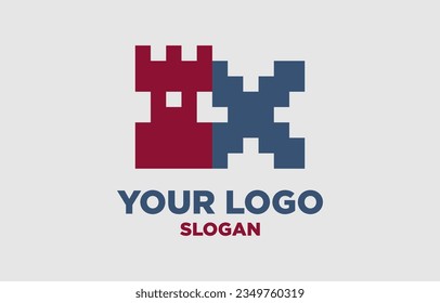 letter X kingdom digital style vector logo design