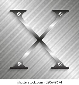 Letter "X" of the Latin alphabet. Iron letter on a metal background. Vector illustration.