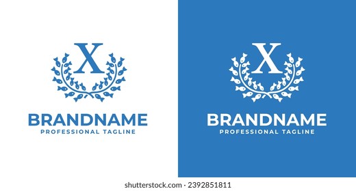 Letter X Laurel Fish Logo, suitable for business related to Fish and Laurel with X initial