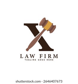Letter X Law Firm Logo Concept with Judge Hammer. Alphabet X Judge Gavel
