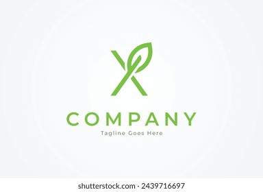 Letter X Leaf Logo. letter X with leaf combination. Flat Vector Logo Design. vector illustration	