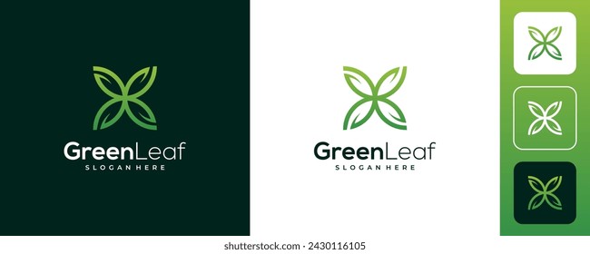 Letter X leaf logo design illustration vector template.