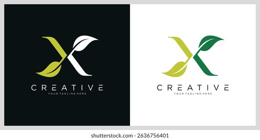 Letter X Leaf logo design vector template