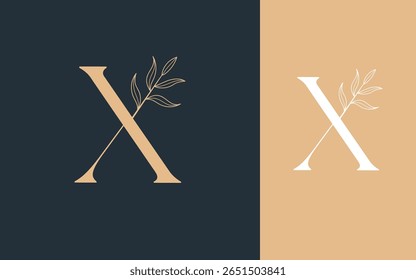 Letra X com logotipo folha design vetor ilustração para spa, beleza, hotel e negócios