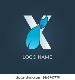 Letter X leaf logo isolated. Alphabet vector image