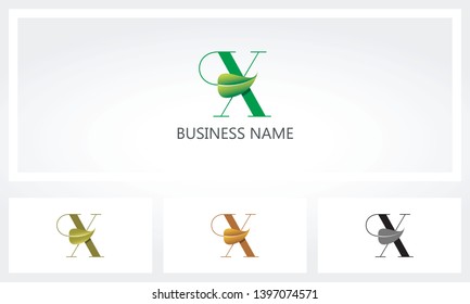 Letter X Leaf Sprout Logo