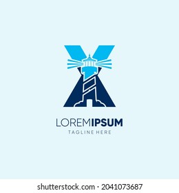 Letter X Lighthouse Logo Design Vector Icon Graphic Emblem Illustration