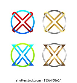 Letter X Line Alphabet logotype Cross and Linked Circle shape, Silver Golden Metal and Glossy Colorful logo, Connect Technology and Digital symbol, Blockchain and Industrial Sign, Business Company