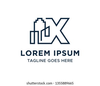 Letter X line building logo