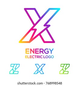Letra X Line Monograma Logotipo colorido con el logotipo Thunder Electric, Energy, Power, Flash, Light Bolt concepto para su tecnología e identidad digital corporativa
