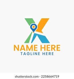 Concepto De Logotipo De Ubicación De Letra X Con Símbolo Gps, Plantilla De Icono De Pin