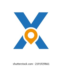 Letter X Location Logo Design Sign. Location Icon Concept With Alphabet For Road Direction Symbol Vector Template