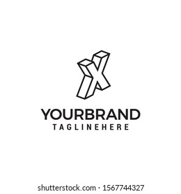 Letter X logo 3D isometric lines geometric shape template design vector