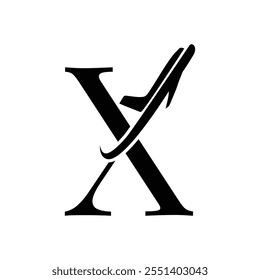 Letter X logo with Aeroplane icon, Transportation and traveling agency logo design with initial letter X, logo that usable for Ticketing Agency, Initial X letter logo with Aeroplane symbol