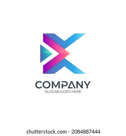 letter X logo with arrow in gradient colors