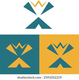 Letter X logo with  balanced triangles and a crown on top
