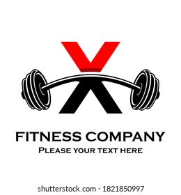 Logotipo de letra x con ilustración de plantilla de barbell. Logo del gimnasio. diseño del logo del vector de fitness para gimnasio y fitness.